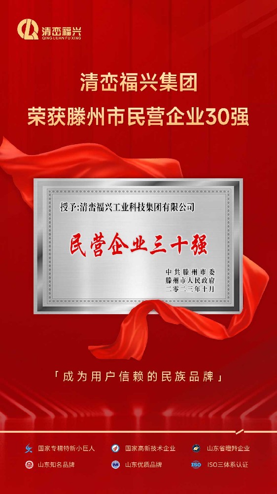 恭喜集团公司：清峦福兴集团 荣获市民营企业30强